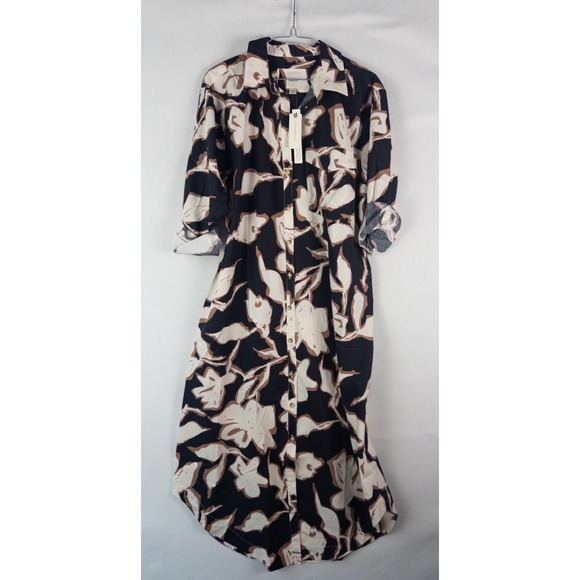 Anthropologie Dresses & Skirts - Maeve Anthropologie Shirt Dress Womens Medium Black Cream Floral Cotton